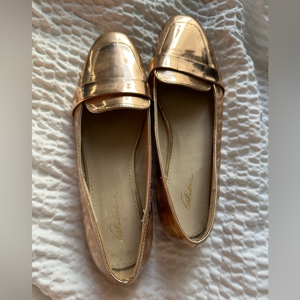 Rose Gold loafers. Size 7. Never worn.